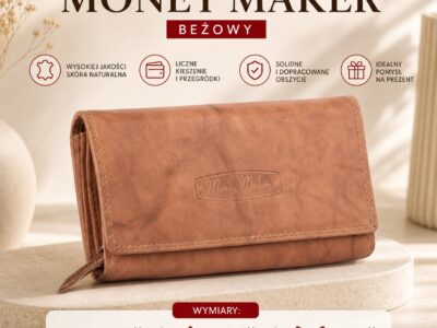 Money Maker Portfel damski skórzany duży beżowy - obrazek 7