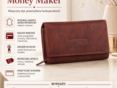 Money Maker Portfel damski skórzany duży ciemnobrązowy - obrazek 7
