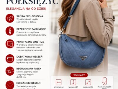 Niebieska torebka damska na ramię w kształcie półksiężyca Jennifer Jones - obrazek 10