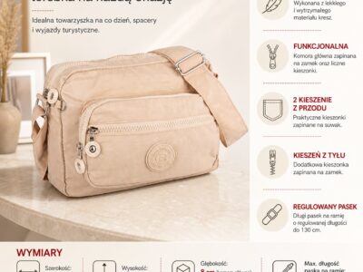 Nieduża, lekka torebka turystyczna w kolorze jasnobeżowym (ecru) Bag Street - obrazek 10