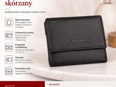 Mały, skórzany portfel damski w kolorze czarnym J Jones - obrazek 6