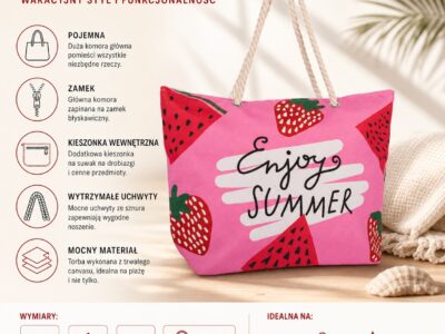 Duża różowa torba na plażę / biwak / wycieczkę Bellugio - obrazek 6
