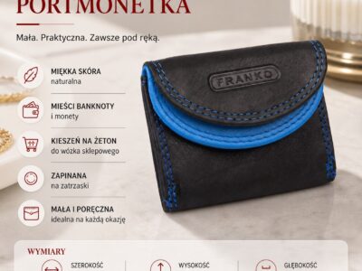 Mała skórzana portmonetka na banknoty i monety czarno-niebieska Franko - obrazek 6