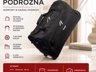 Czarna średnia torba podróżna na kółkach ze stelażem i wyciaganą rączką Bellugio - obrazek 13