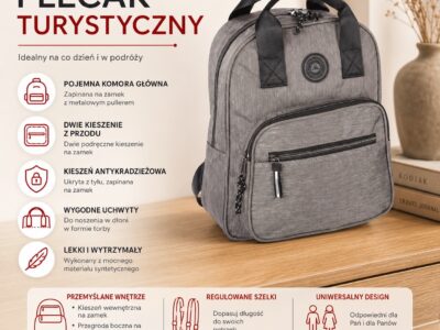 Lekki plecak miejski materiałowy w kolorze szarym ORMI - obrazek 7