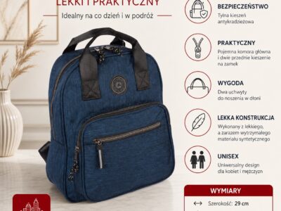 Lekki plecak miejski materiałowy w kolorze ciemnoniebieskim ORMI - obrazek 7