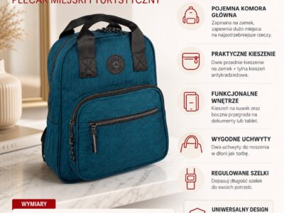 Lekki plecak miejski materiałowy w kolorze turkusowym ORMI - obrazek 9