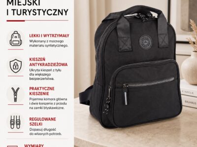 Lekki plecak miejski materiałowy w kolorze czarnym ORMI - obrazek 8