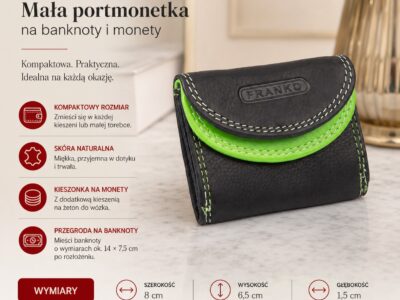 Mała skórzana portmonetka na banknoty i monety czarno-zielona Franko - obrazek 7