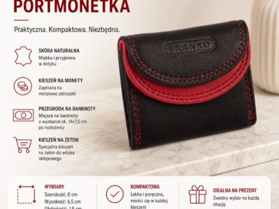 Mała skórzana portmonetka na banknoty i monety czarno-czerwona Franko - obrazek 6