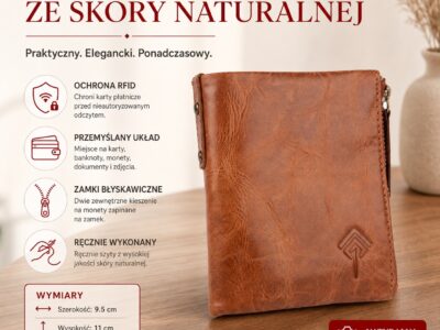 Składany i praktyczny portfel męski skórzany Ekavale brązowy z ochroną RFID - obrazek 9
