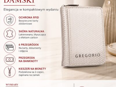 Mały biały portfel damski lakierowany z błyszczącym wzorem carbonowym RFID Gregorio - obrazek 8