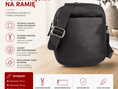 Elegancka skórzana torba saszetka męska na ramię J Jones w kolorze czarnym - obrazek 8