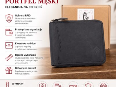 Portfel męski skórzany zapinany dookoła na metalowy zamek błyskawiczny, czarny - obrazek 10