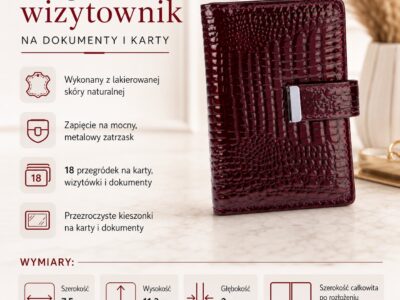 Eleganckie Etui Na Karty Damskie Lakierowane w Kolorze Burgundowym - obrazek 6