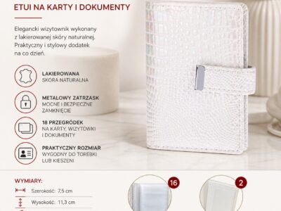 Eleganckie Etui Na Karty Damskie Lakierowane w Kolorze Białym Perłowym - obrazek 6