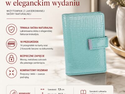 Eleganckie Etui Na Karty Damskie Lakierowane w Kolorze Turkusowym - obrazek 6