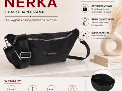 Czarna saszetka "nerka" damska na ramię Jennifer Jones - obrazek 7
