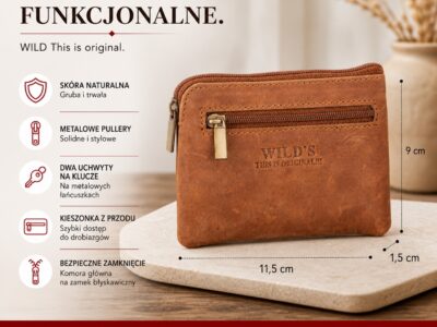Brązowe etui na klucze z grubej skóry naturalnej WILD - obrazek 4