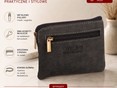 Czarne etui na klucze z grubej skóry naturalnej WILD - obrazek 4