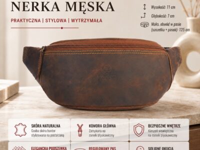 Biodrowa saszetka męska skórzana w kolorze brązowym Paolo Peruzzi - obrazek 7
