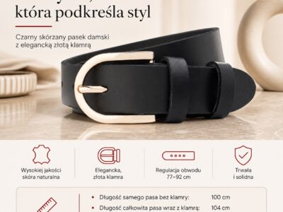 Pasek damski do spodni skórzany czarny ze złotą klamrą 100 cm Paolo Peruzzi - obrazek 5