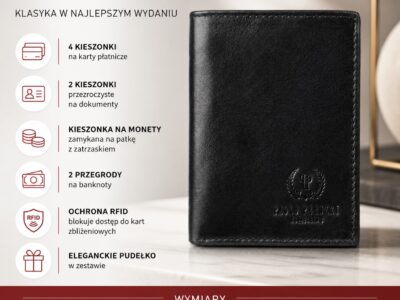 Mały, elegancki portfel męski skórzany czarny z ochroną RFID Paolo Peruzzi - obrazek 10