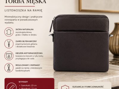 Skórzana listonoszka męska na ramię miejska brązowa klasyczna Paolo Peruzzi - obrazek 8