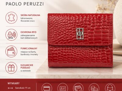 Portfel damski skórzany lakierowany średni Paolo Peruzzi czerwony - obrazek 10