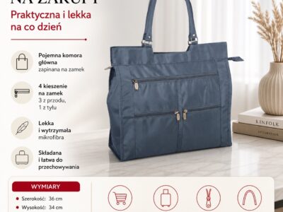 Torba na zakupy błękitna z mocnego materiału - mikrofiby pojemny - obrazek 7