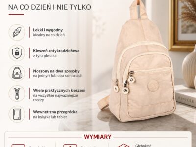 Jasnobeżowy plecaczek Bag Street z przodu, z kieszeniami i detalami zamków