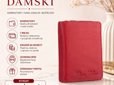 Czerwony skórzany portfel damski Money Maker, widok z przodu, zamknięty