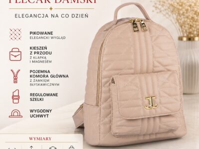 Elegancki jasnobeżowy plecak damski miejski z miękkiej skóry ekologicznej - obrazek 12