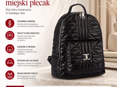 Elegancki czarny plecak damski miejski z miękkiej skóry ekologicznej - obrazek 12
