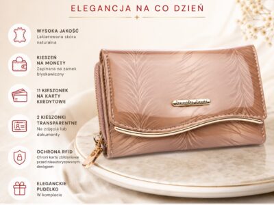 Elegancki beżowy portfel damski z kieszenią na monety zapinaną na zamek - obrazek 9