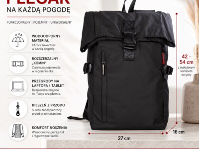 Wodoodporny plecak czarny męski/damski Bag Street - obrazek 9