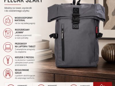 Wodoodporny plecak szary męski/damski Bag Street - obrazek 11