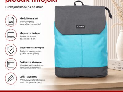 Jasnoniebieski miejski plecak materiałowy A4 na laptopa - obrazek 10