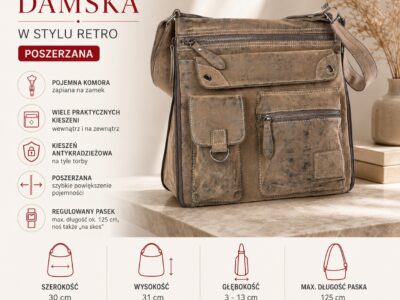 Torebka damska poszerzana brązowa retro/vintage J Jones - obrazek 8