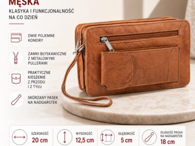 Saszetka męska na dokumenty dwukomorowa jasny brąz Bag Street - obrazek 6