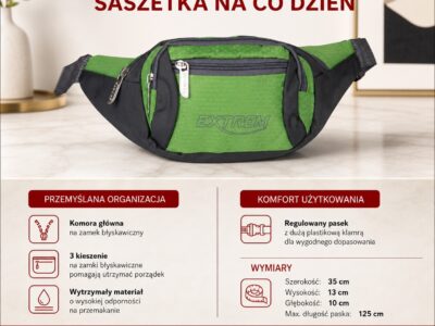Saszetka biodrowa sportowa na pas zielona Bag Street - obrazek 4