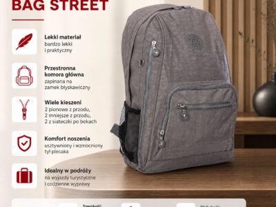 Duży materiałowy plecak turystyczny Bag Street szary - obrazek 7