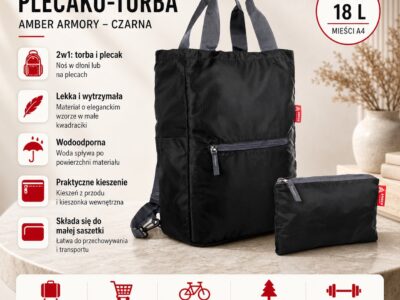 Plecako-torba składana czarna męska damska Amber Armory - obrazek 15