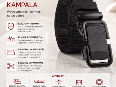 Pasek męski z klamrą automatyczną parciany czarny SERGEJ KAMPALA - obrazek 9
