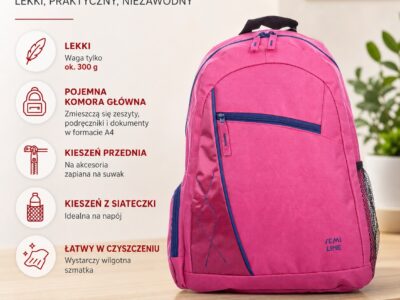 Plecak szkolny dla dziewczynki różowy lekki średni Semi Line - obrazek 10