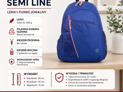 Plecak szkolny lekki średni młodzieżowy niebieski Semi Line - obrazek 10