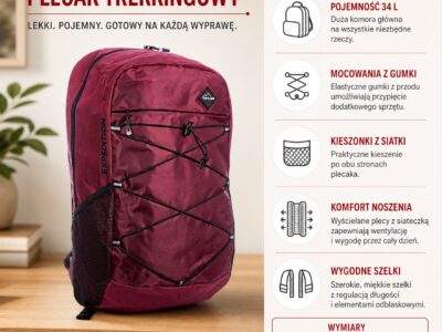 Bordowy plecak trekkingowy turystyczny wysoki 34L Semi Line - obrazek 10