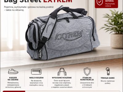 Duża torba podróżna materiałowa mocna szara EXTREM - obrazek 13