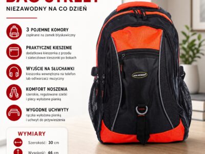 Plecak sportowy szkolny pojemny czarno pomarańczowy Bag Street - obrazek 10