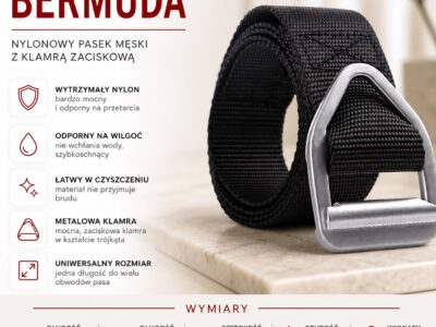 Taktyczny pas męski do spodni z metalową trójkątną klamrą zaciskową czarny BERMUDA - obrazek 9
